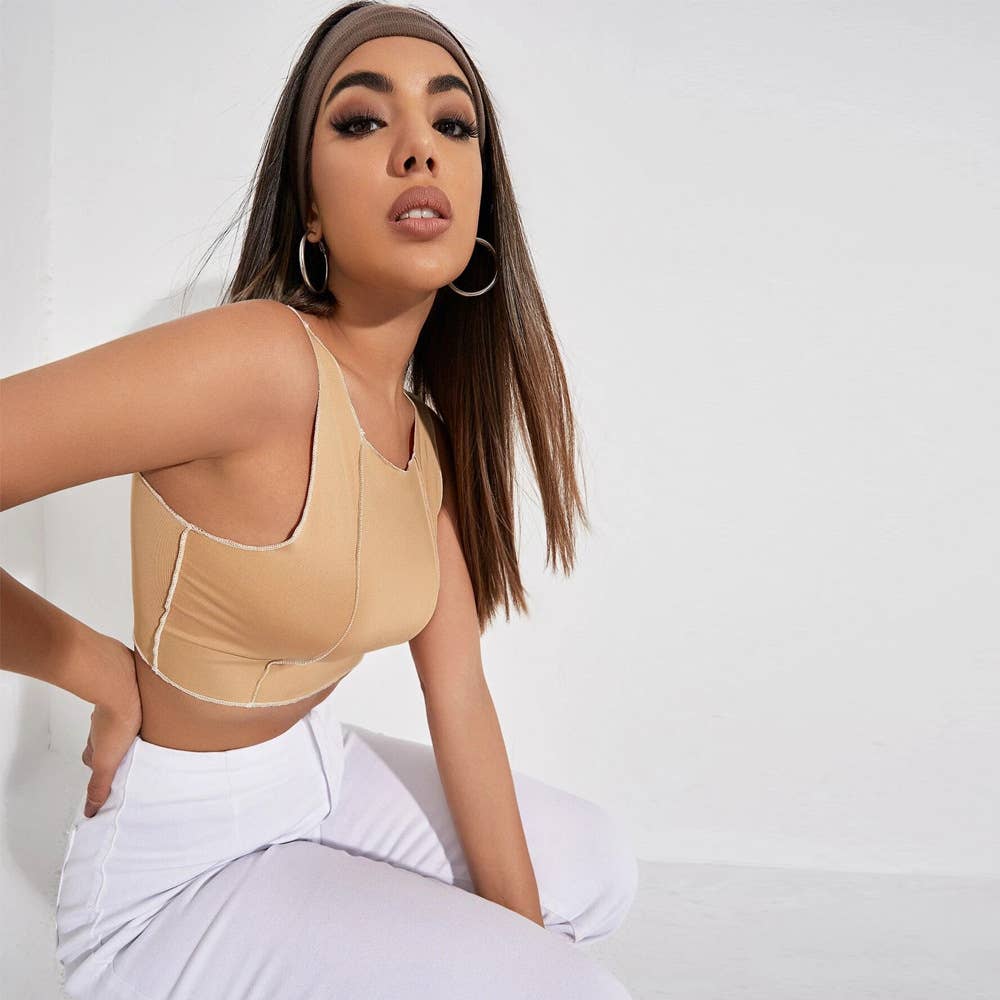 Sexy solid-color slimming umbilical halter strap