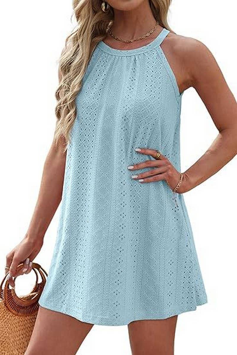 CWDHL0335_HALTERNECK SLEEVELESS SOLID COLOR TANK DRESS