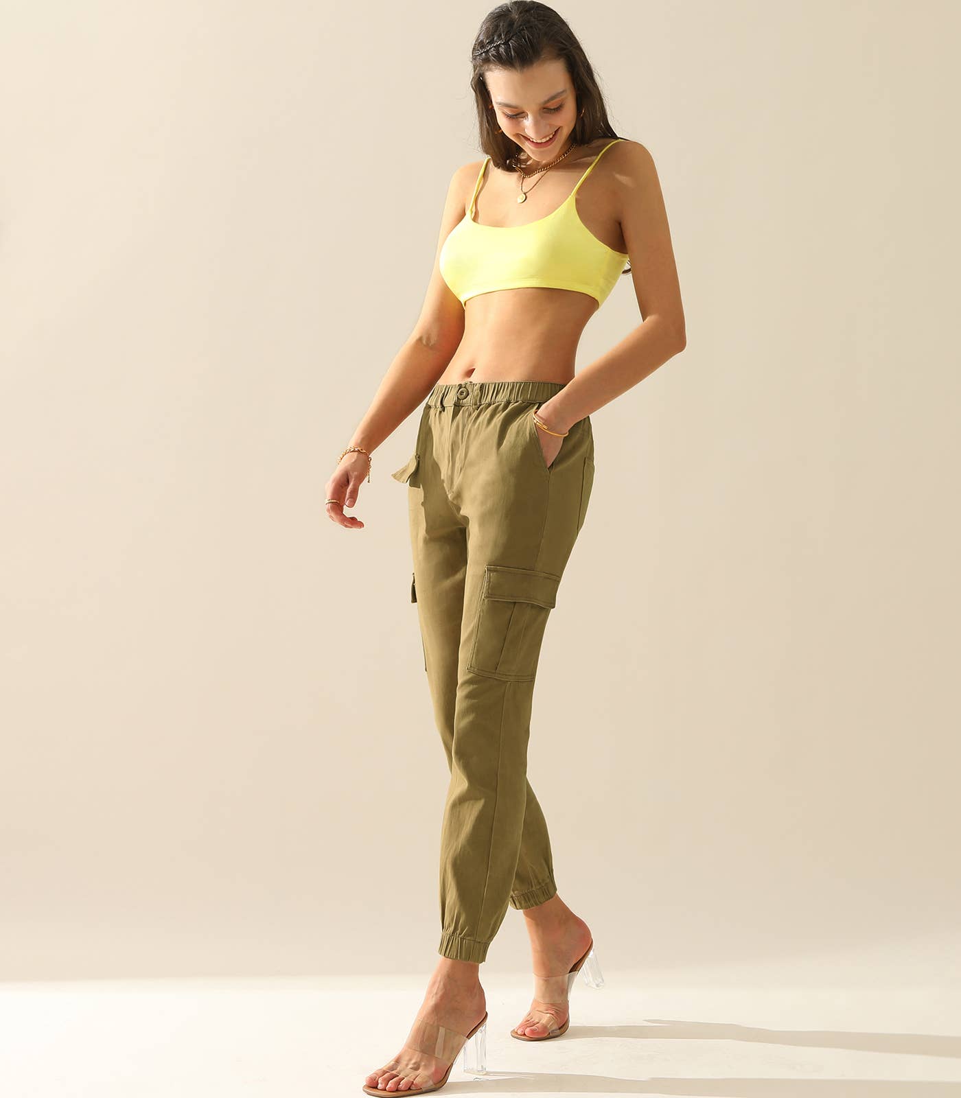 CWBLP400_Elastic Waist Cargo Pants Cotton Cargo Work Pants