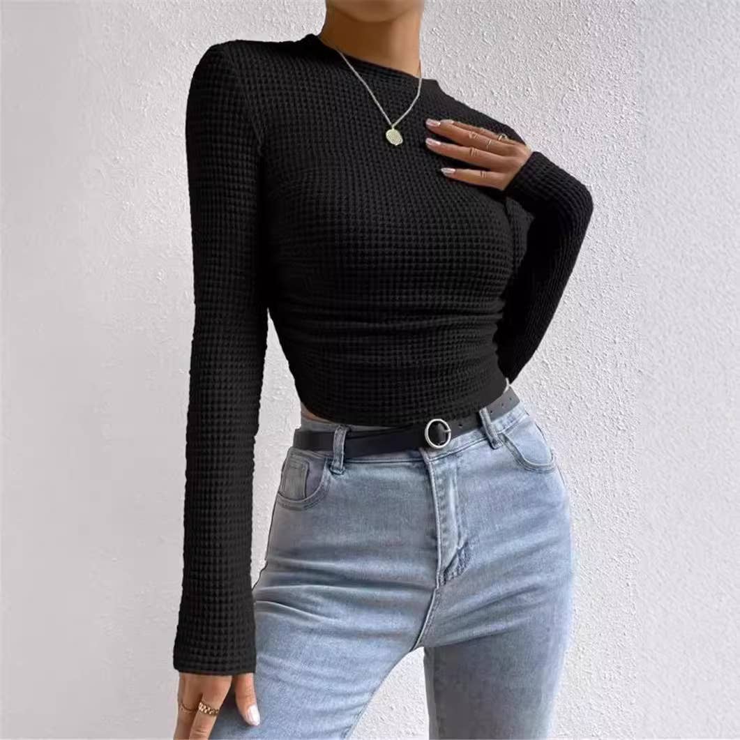 Hollow sexy slim long sleeve base T-shirt