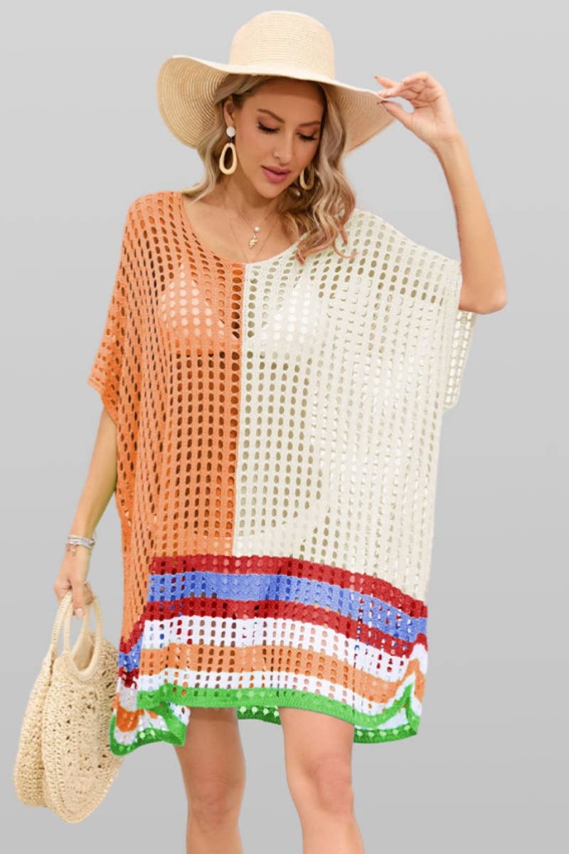 CWTBLS0760_SEXY CUT-OUT BAT-SLEEVE BEACH SMOCK