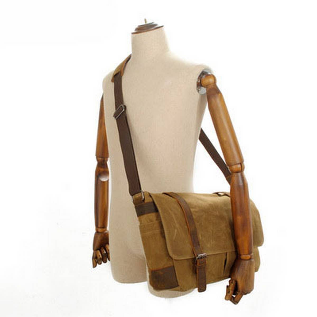Waxed Canvas Laptop Satchel with Leather Trim_CWAB5568