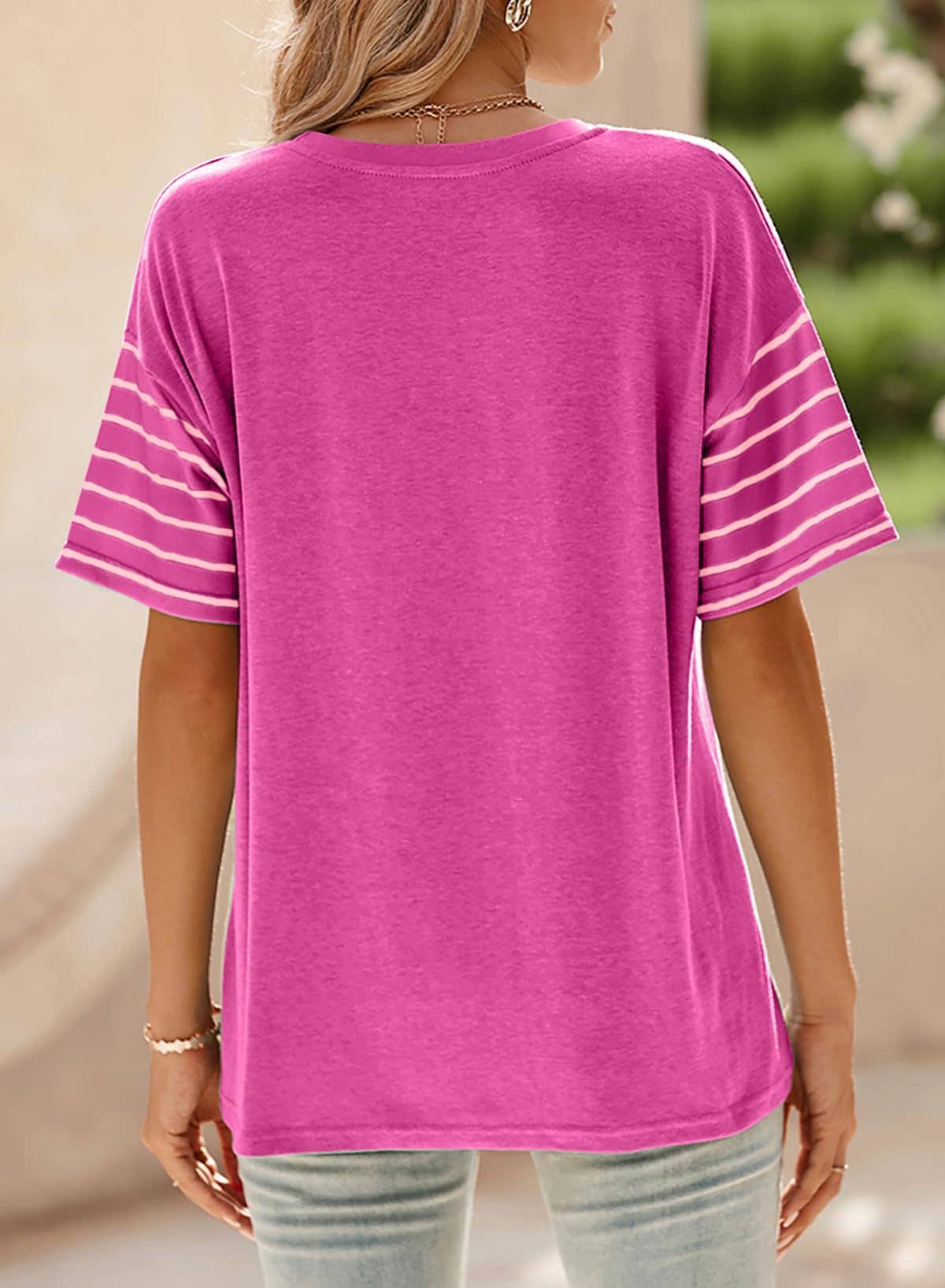 Women¡¯s colorblock striped crew neck tee