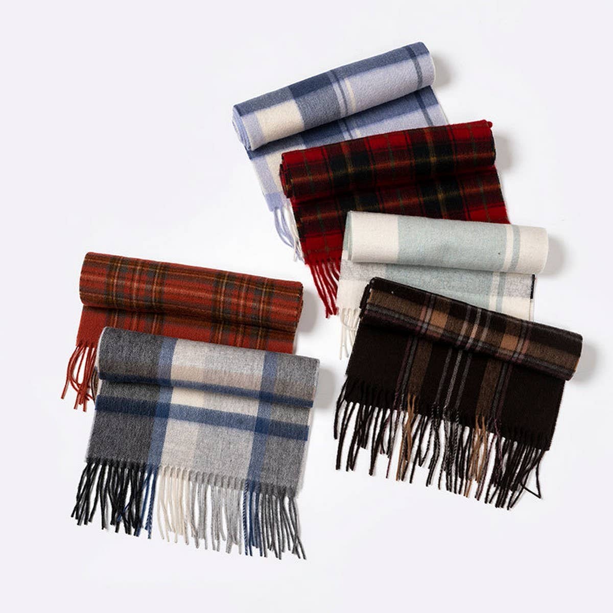 100% Wool Plaid Scarf Red Check Winter Warmth_CWASC2325