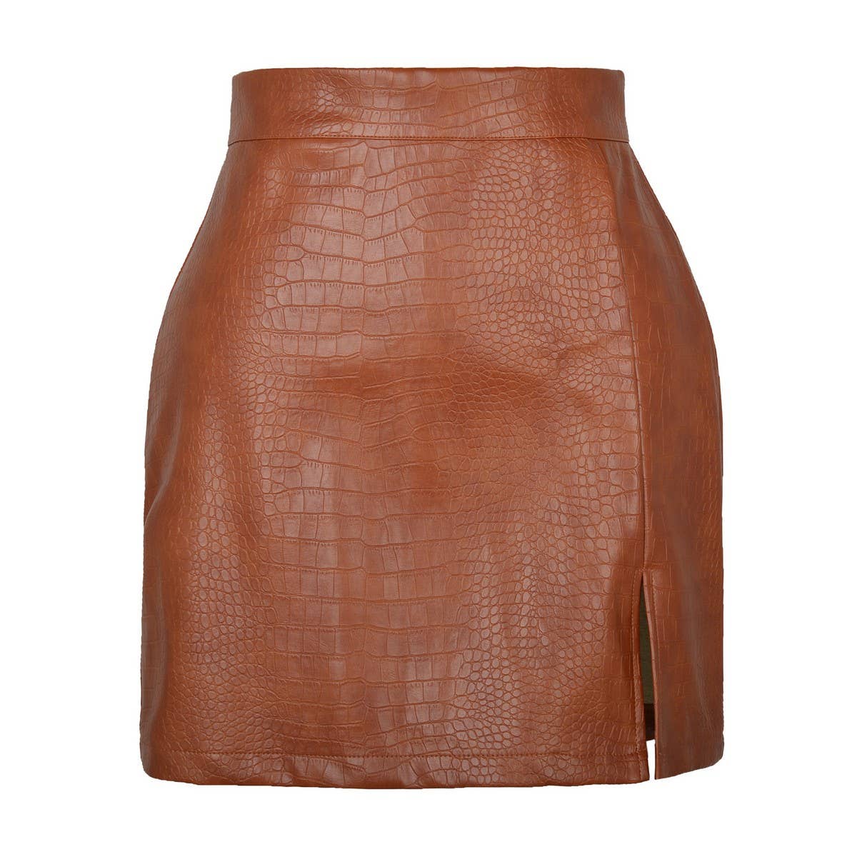 CROCODILE PATTERN SLIT PU LEATHER ZIPPER SKIRT