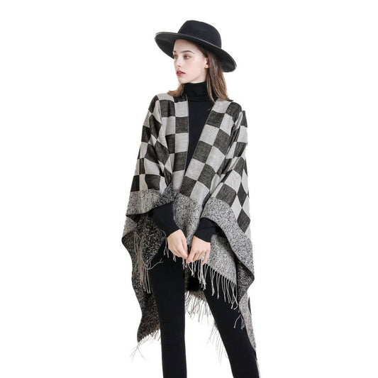 NEW WARM OUTERWEAR PLAID TASSEL SIMPLE SHAWL_CWMM2092