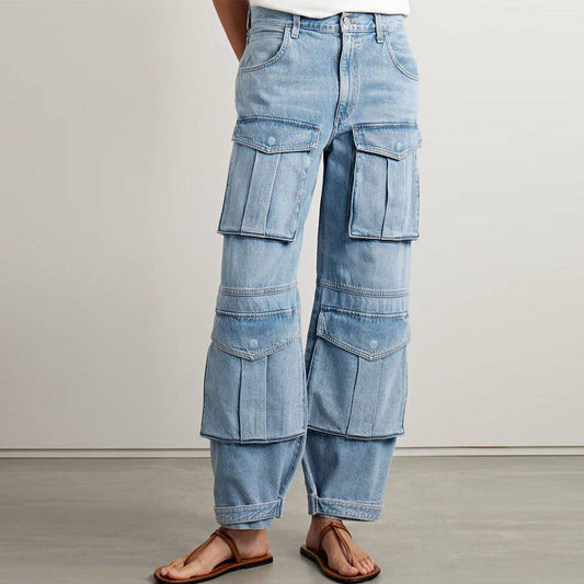 MID RISE MULTI POCKET DESIGN STRAIGHT LEG JEANS