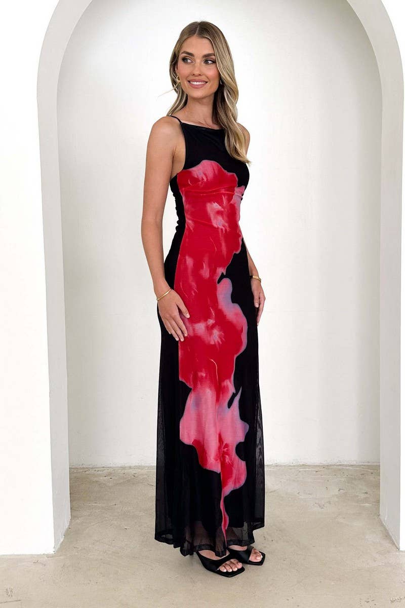 CWDMD5580_COLORBLOCK FLORAL PRINT SLIM CAMI MAXI DRESS