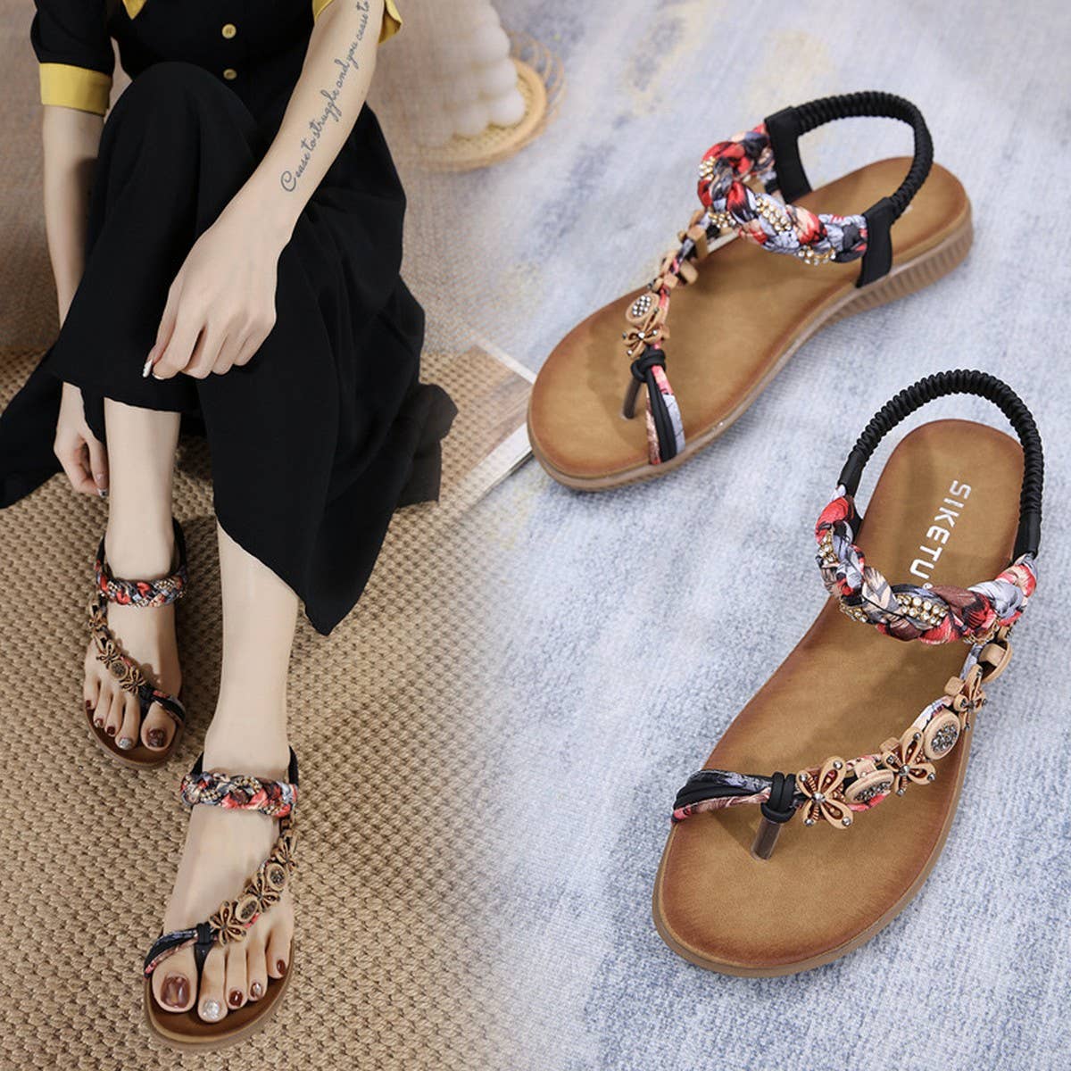 BOHEMIAN HAND WOVEN RIBBON RHINESTONE SANDALS_CWSHS0513