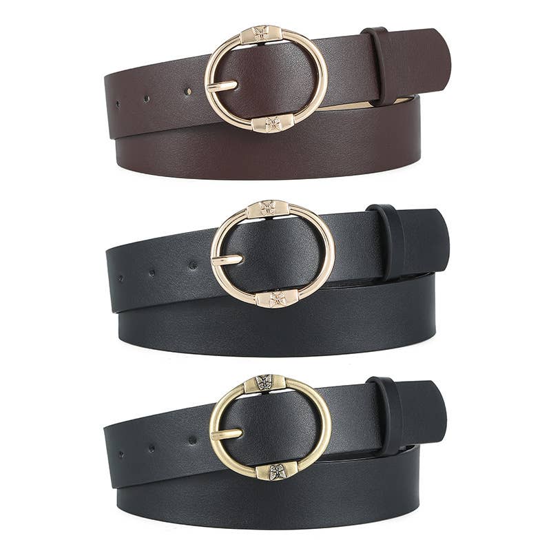 Slimming round pin buckle women's PU belt