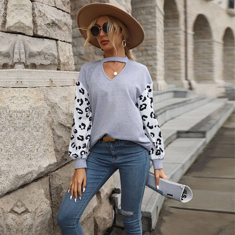 LEOPARD PRINT PATCHWORK CASUAL HOLLOW KNIT