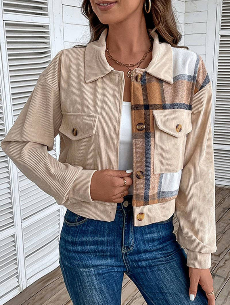 COLOR BLOCKING LONG SLEEVED LAPEL JACKET_CWOJA0767