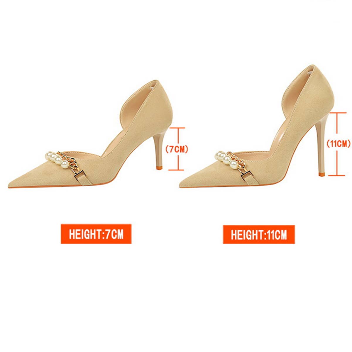 SHALLOW-MOUTHED AND POINTED PEARL CHAIN HIGH HEELS