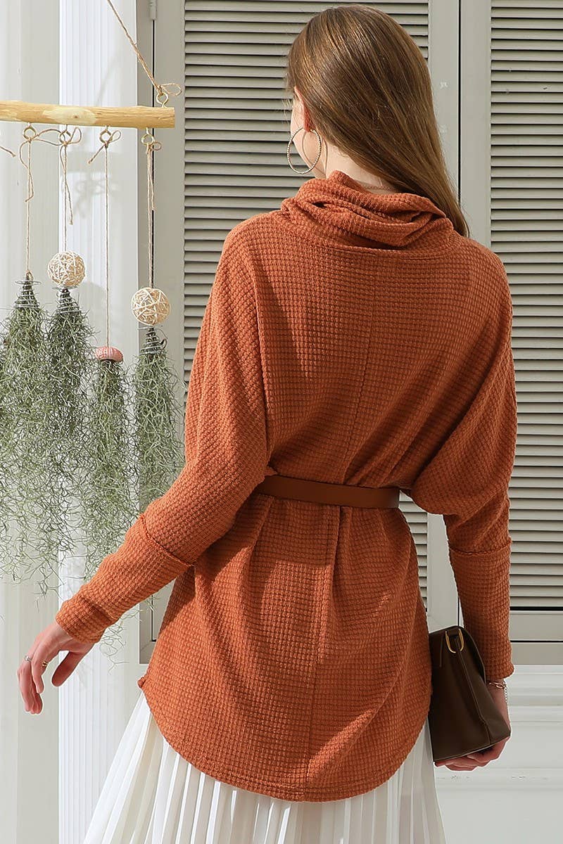 CWDSD10413_Cowl Neck A-Line Tunic Kint Top