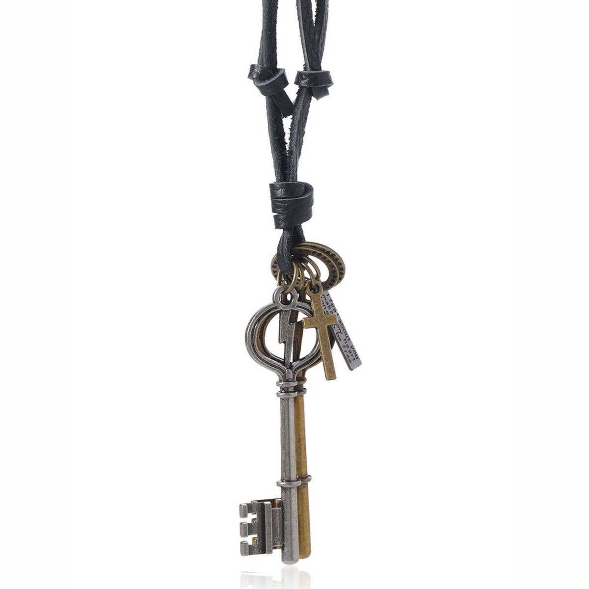 CREATIVE DOUBLE KEY PENDANT COWHIDE NECKLACE