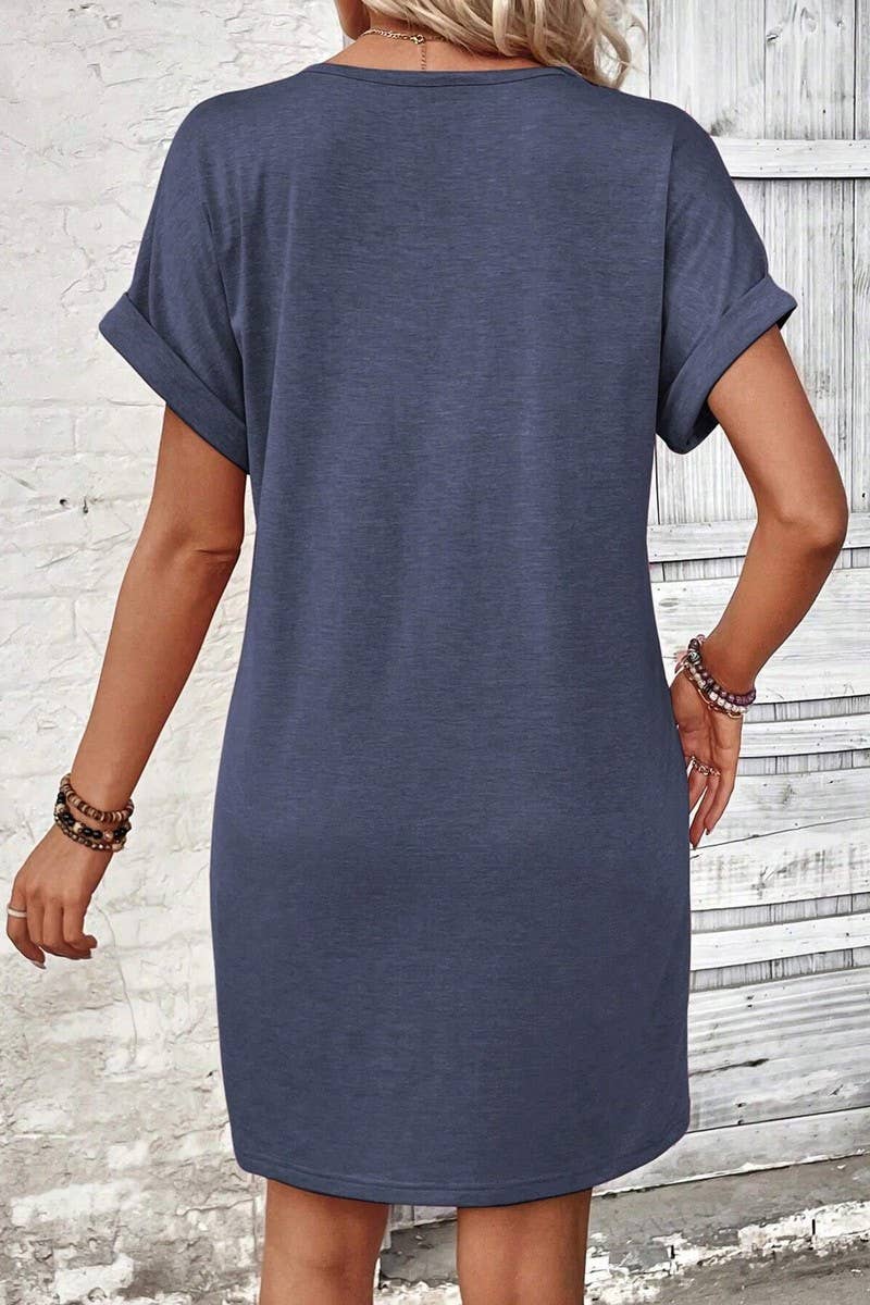 CWDTD0425_SUMMER V-NECK FASHIONABLE RAGLAN SLEEVE DRESS