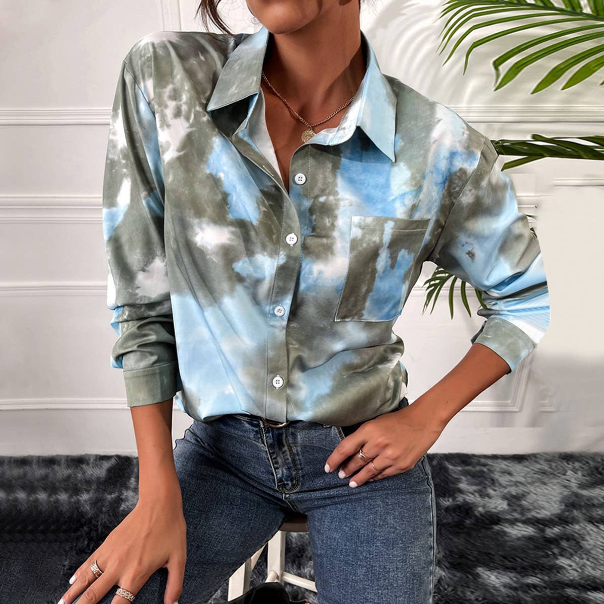 STYLISH CASUAL LAPEL TIE-DYE LONG-SLEEVED SHIRT