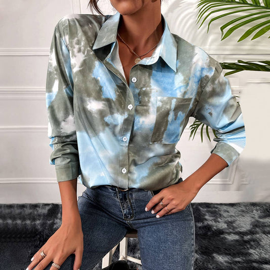 STYLISH CASUAL LAPEL TIE-DYE LONG-SLEEVED SHIRT