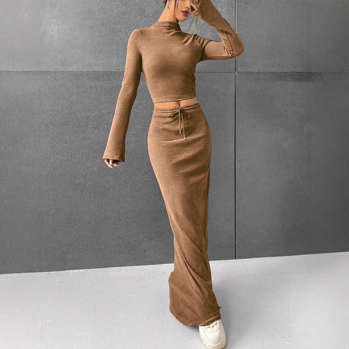 SOLID COLOR PANTS LONG-SLEEVED TOP TWO-PIECE SET