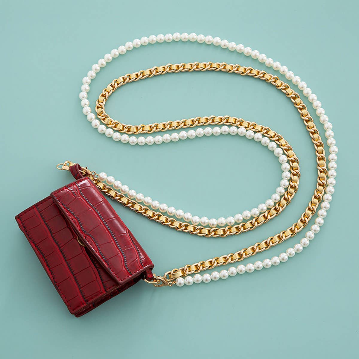 Mixed-Color Chain Beaded Pearl Bag Strap
