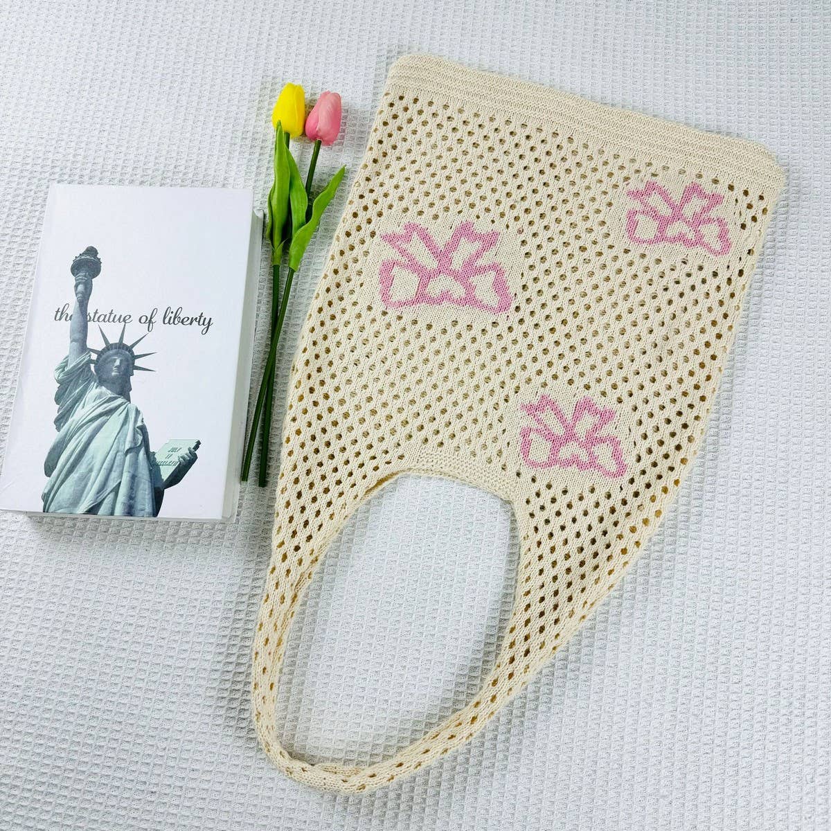 CWAB4580_BOW KNITTED WOVEN BEACH SHOULDER BAG