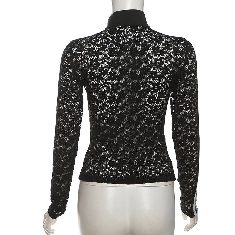 LETTERPRINT CUT-OUT BLAZER STRIPED ZIPPER JACKET