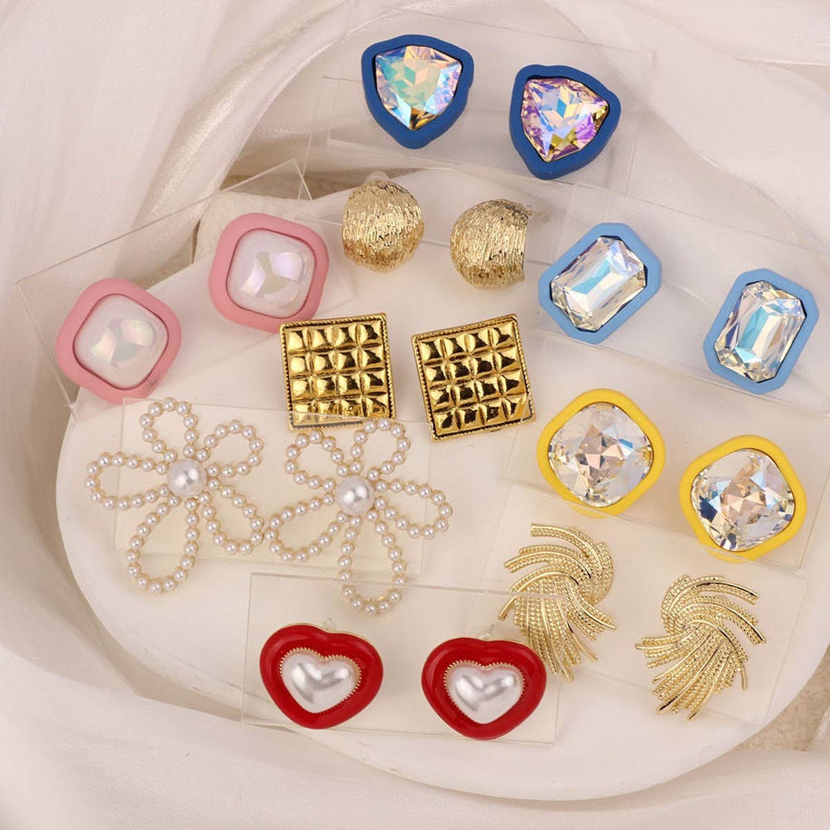 NEW SIMPLE HOLLOW FLOWER ENAMEL EARRINGS