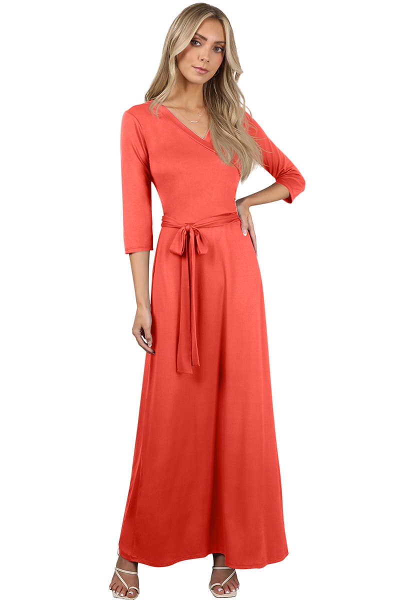 AWDMD283_3/4 Sleeve Knit Long Dress