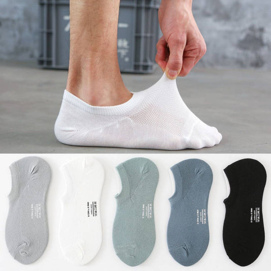 MEN'S SOLID COLOR COTTON MESH INVISIBLE SOCKS