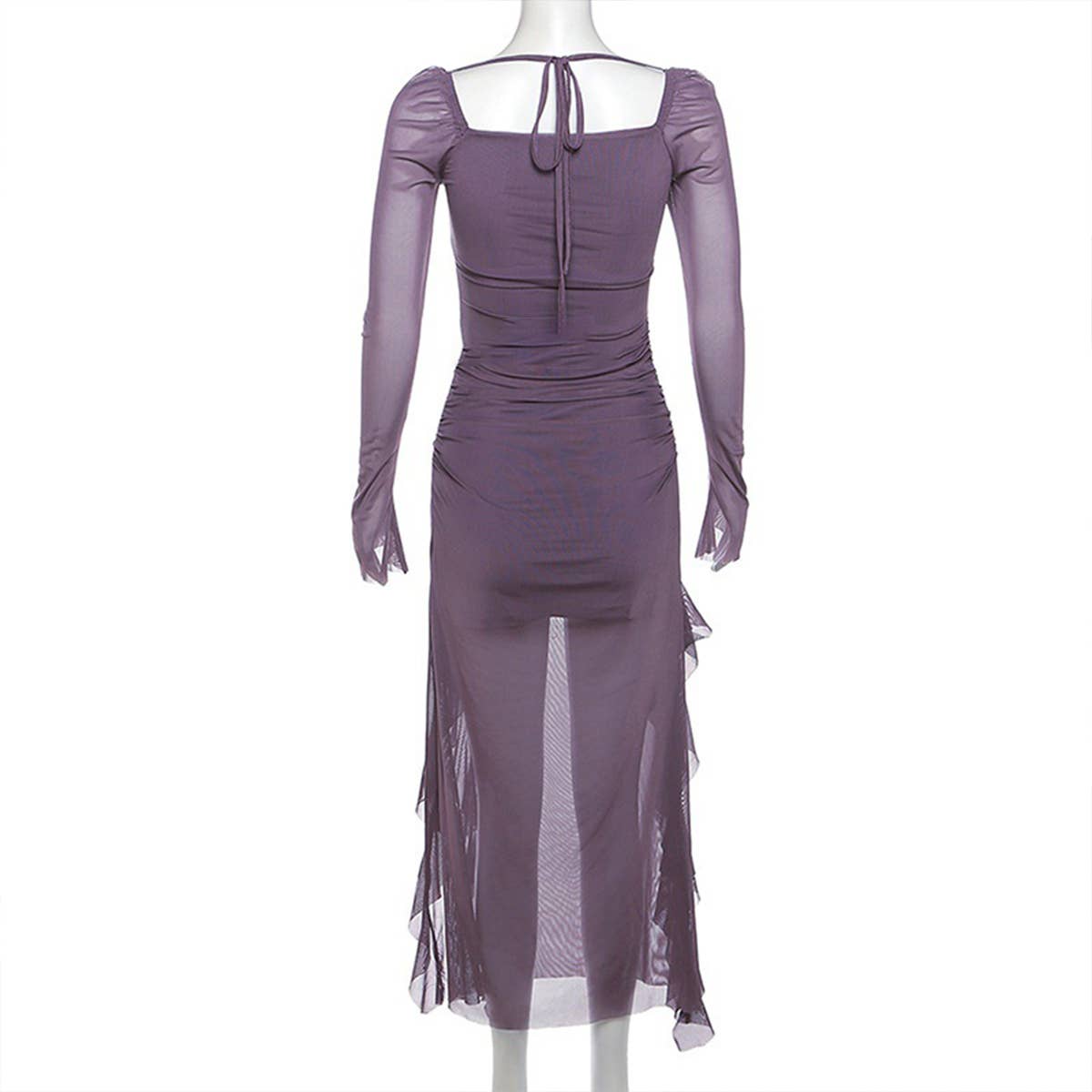 Slits Irregular ruffled solid-color mesh dress