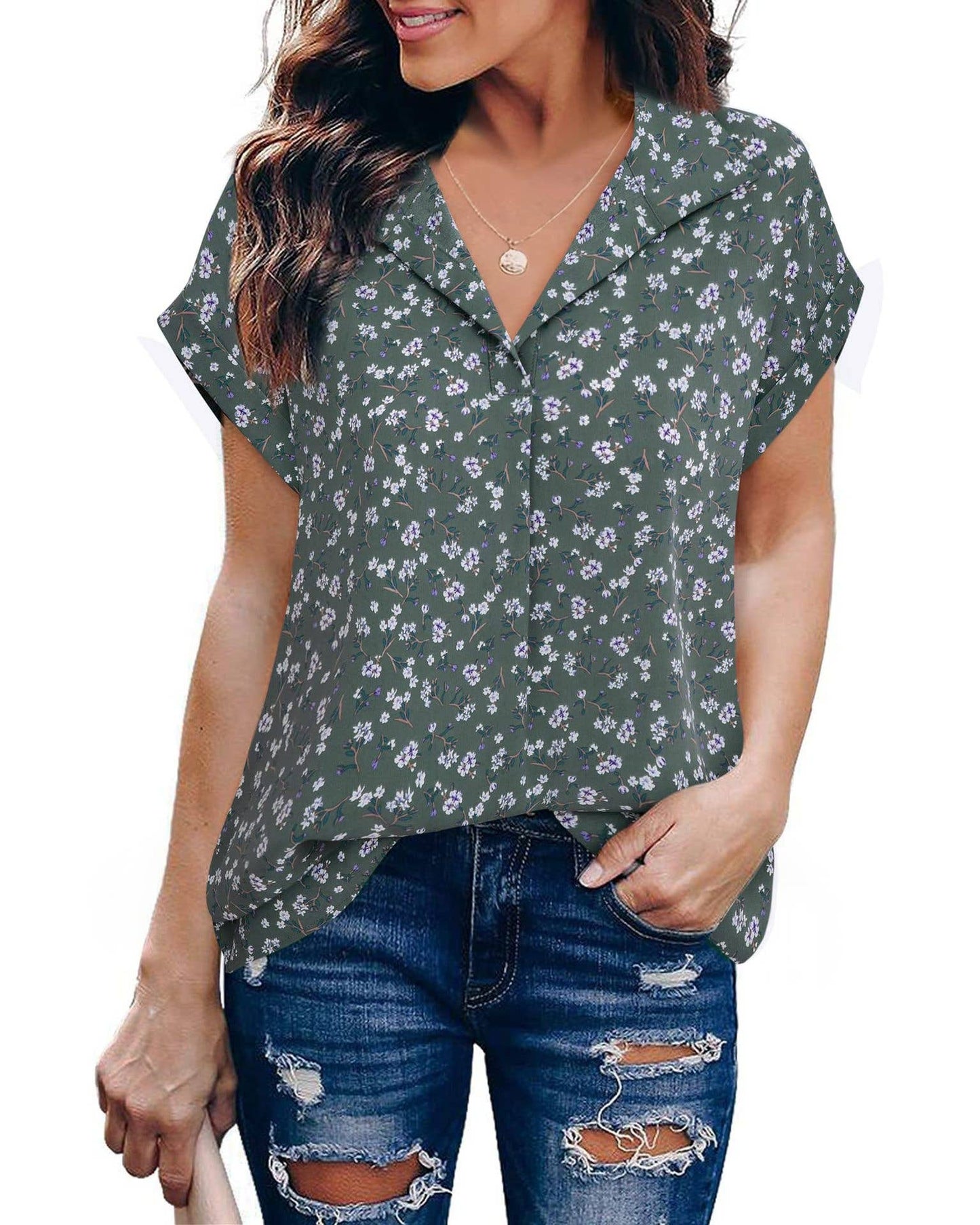 Fallen shoulders Loose-fitting floral shirt
