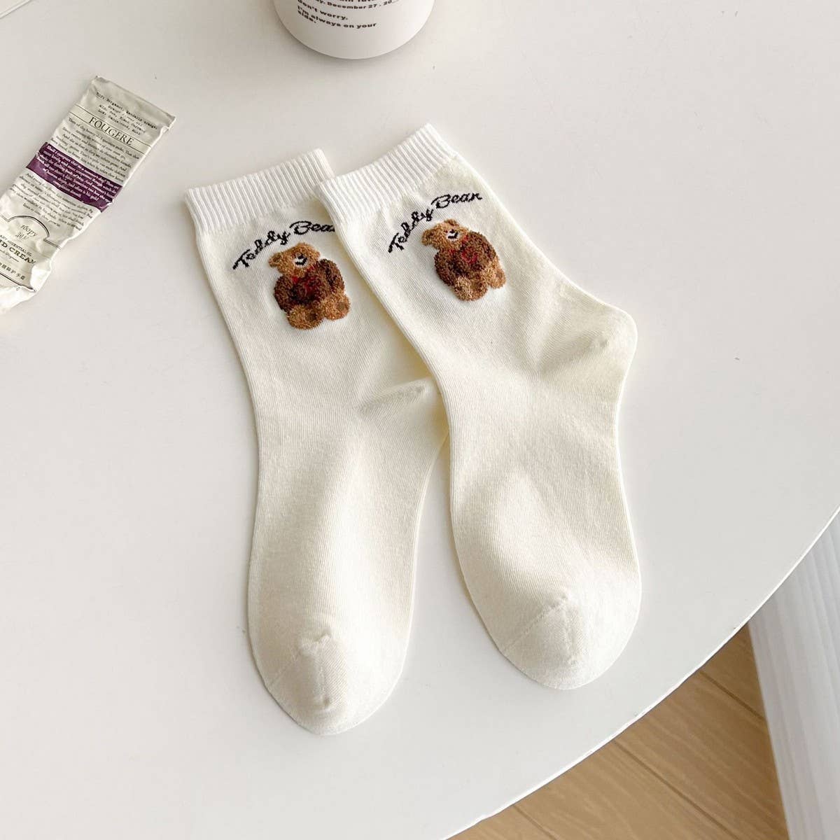 Cute Bear Pattern Cotton Crew Socks for Womens