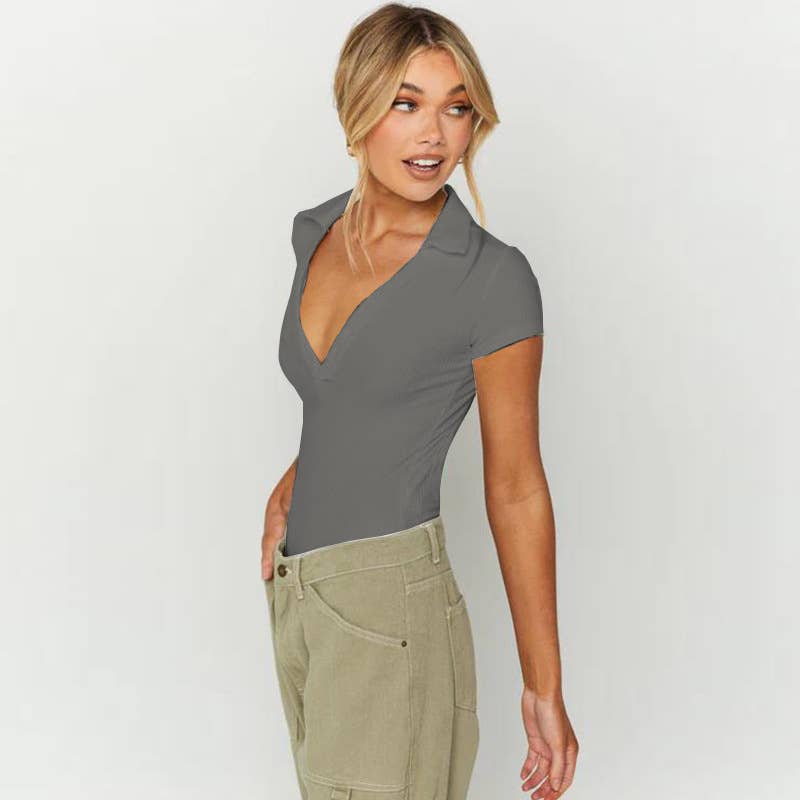 Sexy slim polo neck Spice short sleeve T-shirt