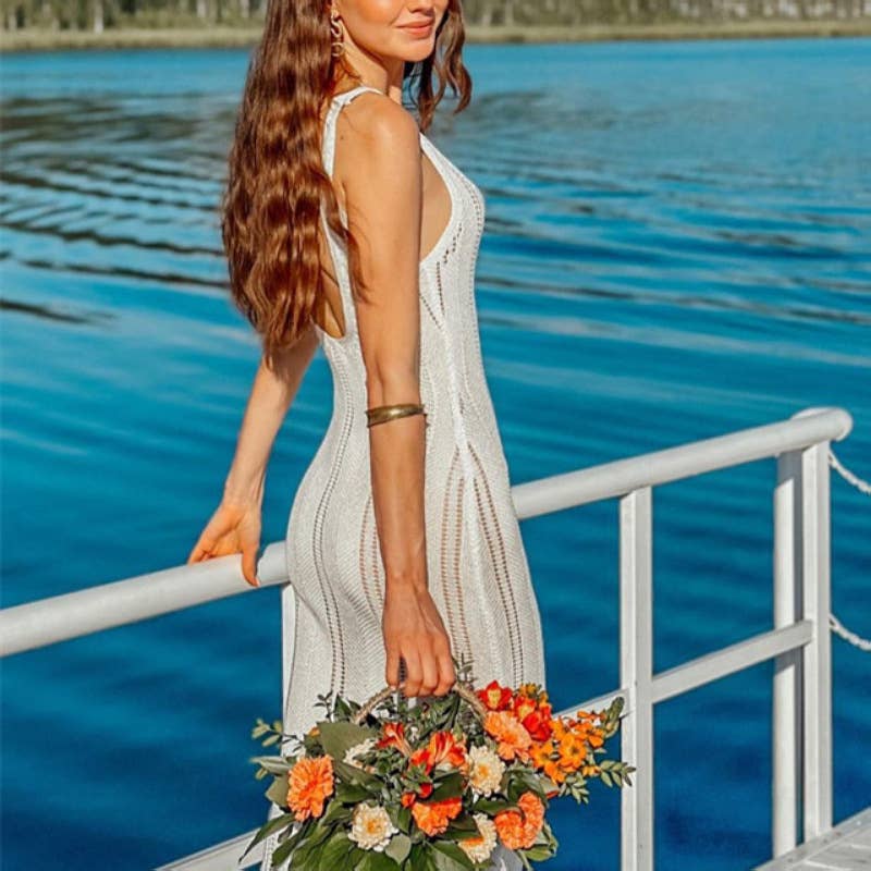 Sexy cutout backless long knitted dress