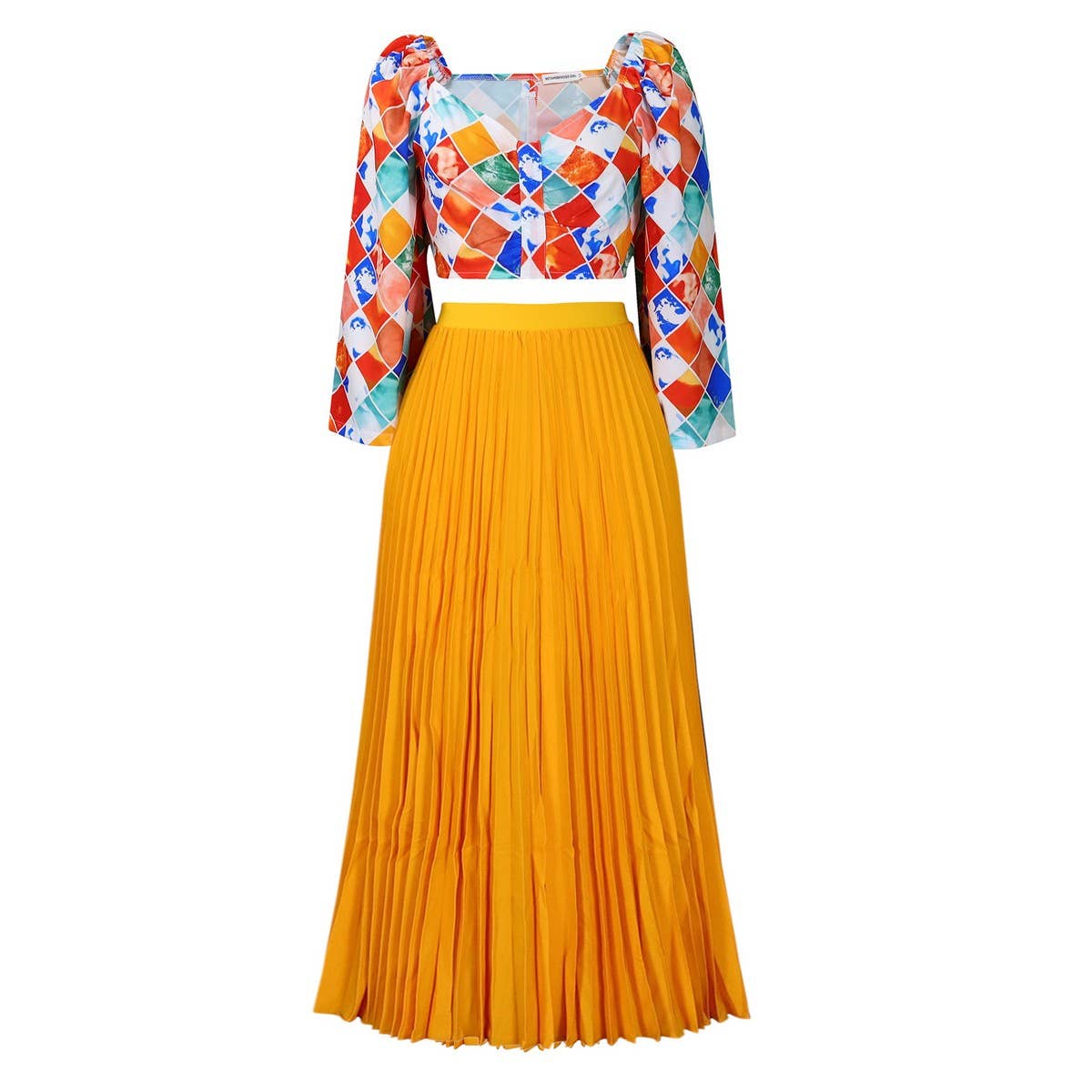 PRINTED TOP PLEATED LONG SKIRT TWO-PIECE SUIT_CWSTB1137