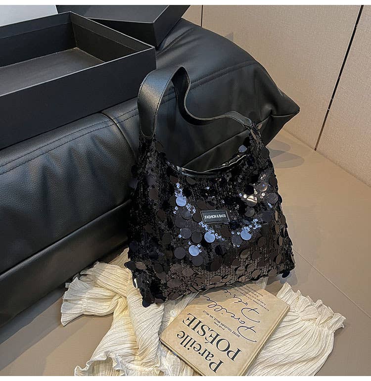 Fashionable sequined large-capacity handbag
