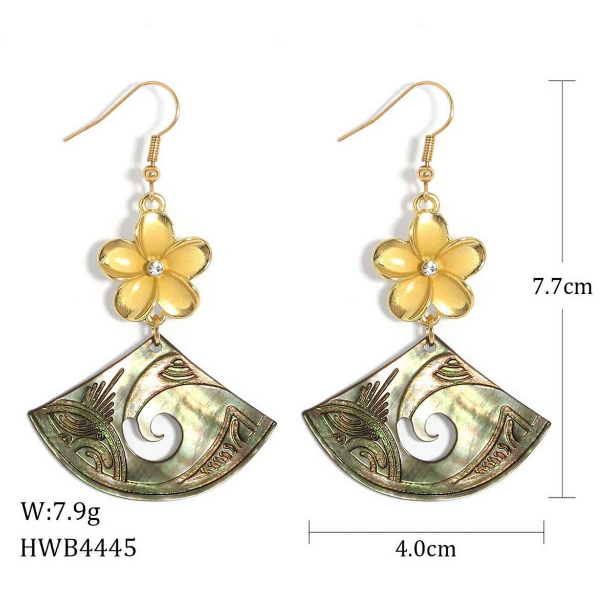WOMEN'S PLUMERIA LONG FAN-SHAPED EARRINGS