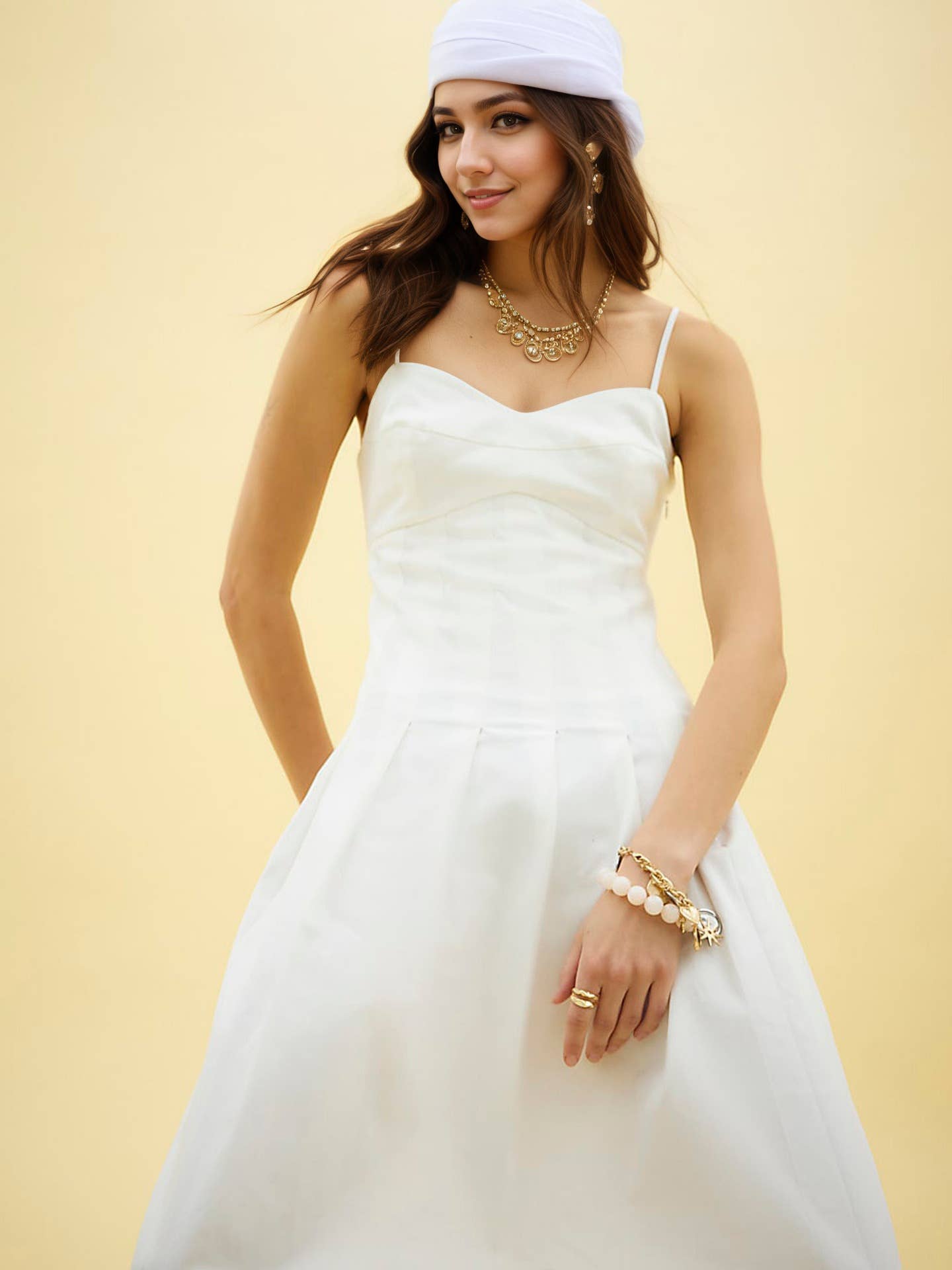 Fishbone corset solid-color halter dress