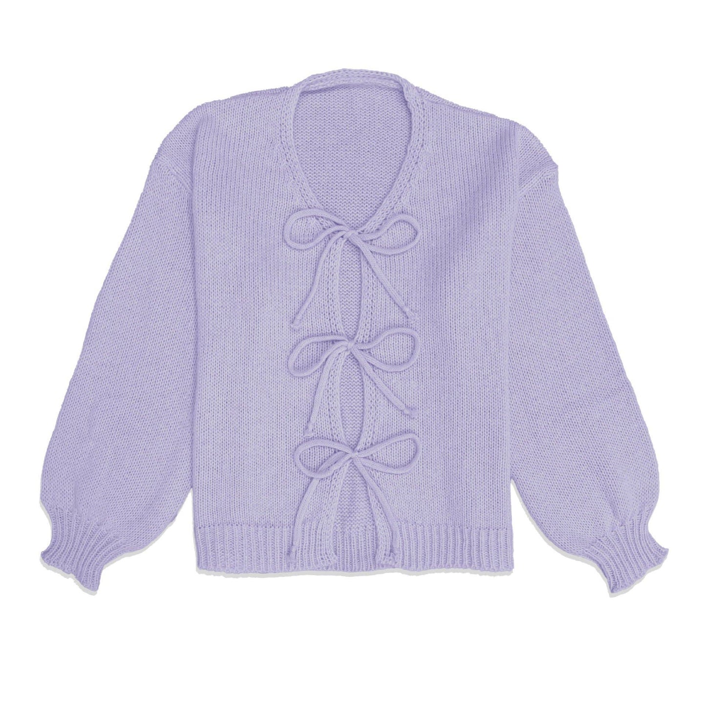 Round-neck long-sleeved lace-up knitted cardigan