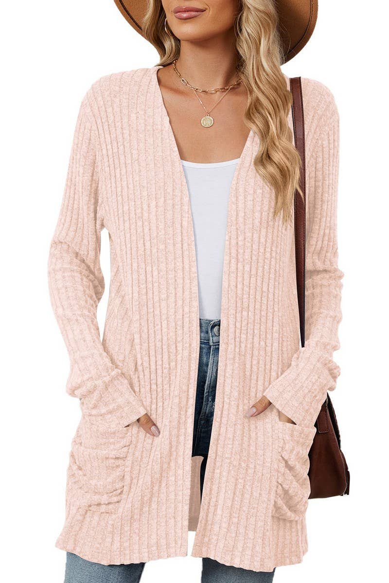 CWOCAL1881_SOLID COLOR POCKET LONG SLEEVE KNIT CARDIGAN