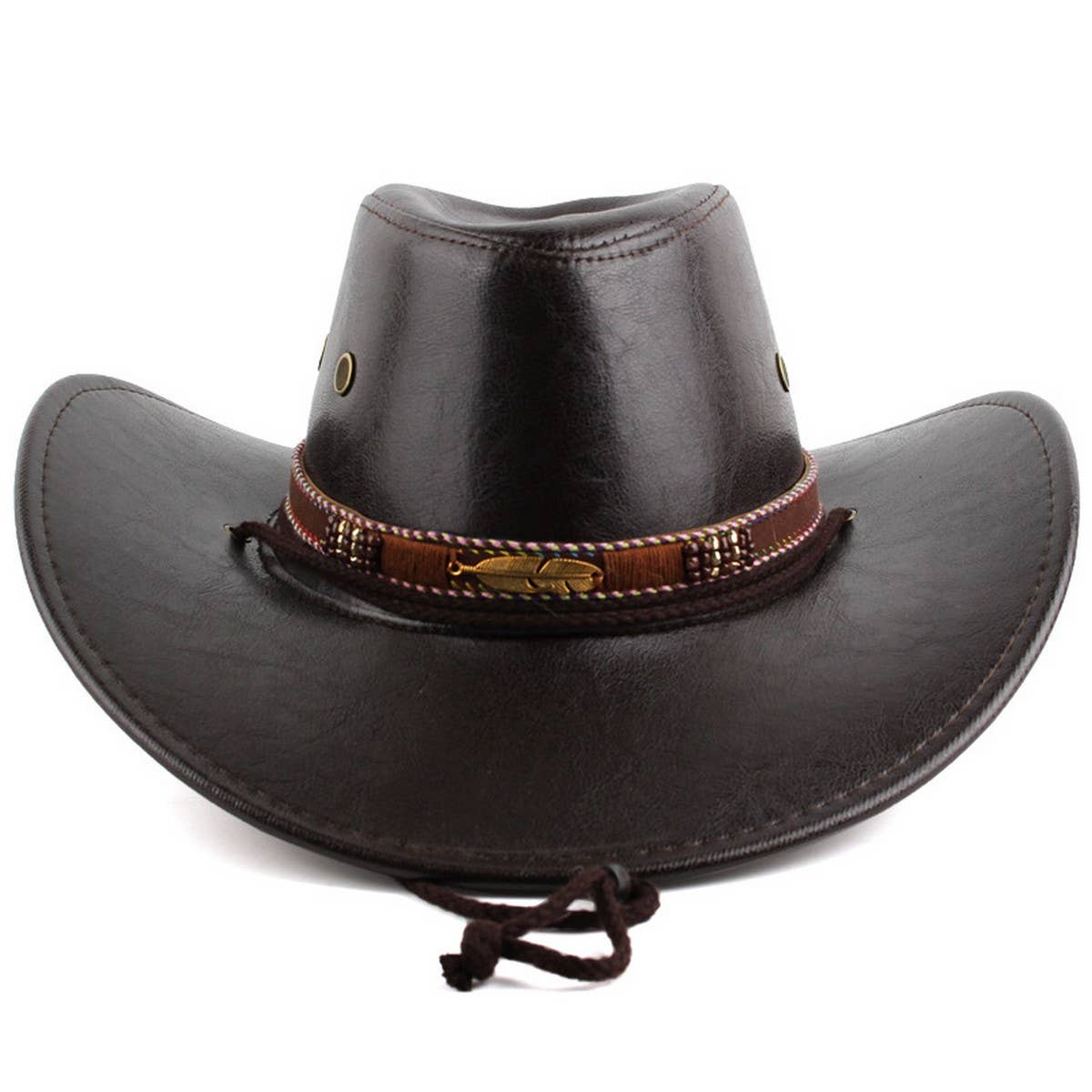 Feather Decor Western Cowboy Hat PU Suede Sun Hat_CWAH1887