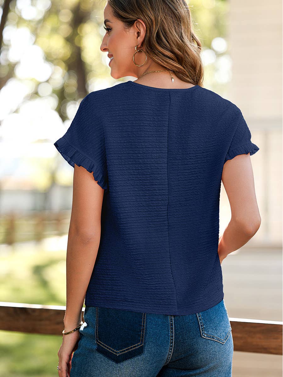 Thin pleated texture short-sleeved T-shirt