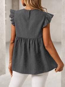 Embroidered fly-sleeved casual short shirt