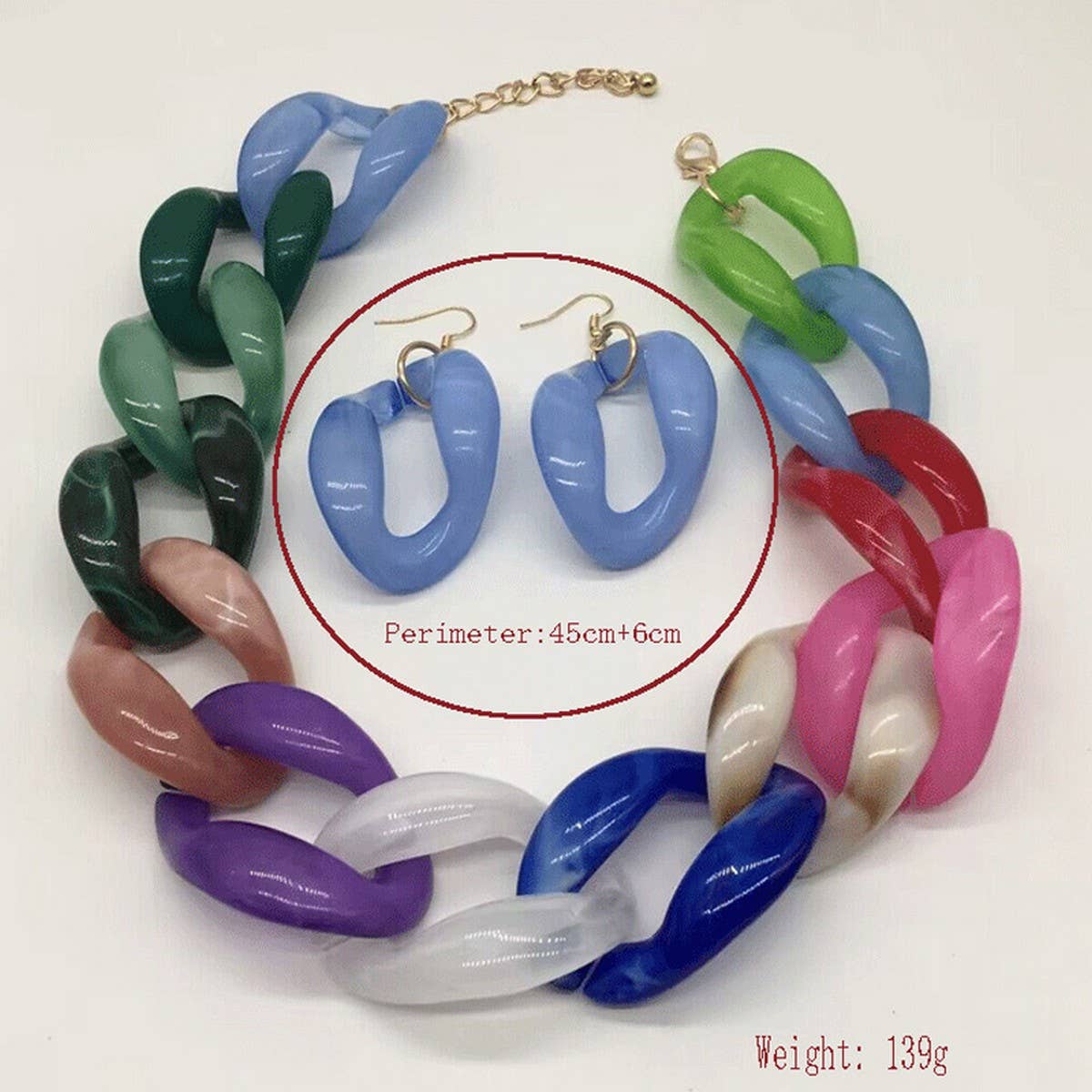 ACRYLIC COLORFUL CHAIN LINK NECKLACE EARRINGS SET_CWMM4910