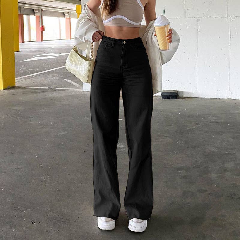 Hang down feel of tall waist straight leg pants