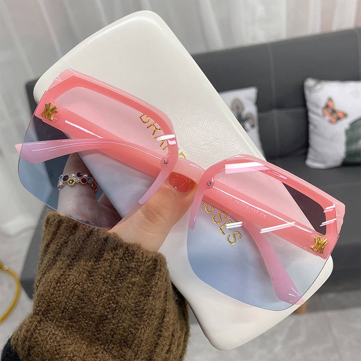 NY LOGO HALF FRAMELESS FASHION SUNGLASSES_CWASG0073