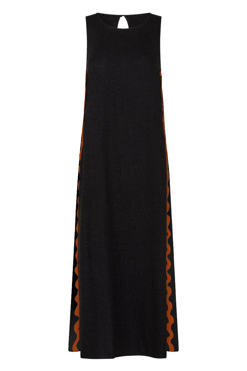 Fashion crew-neck splicing lace slit long dress