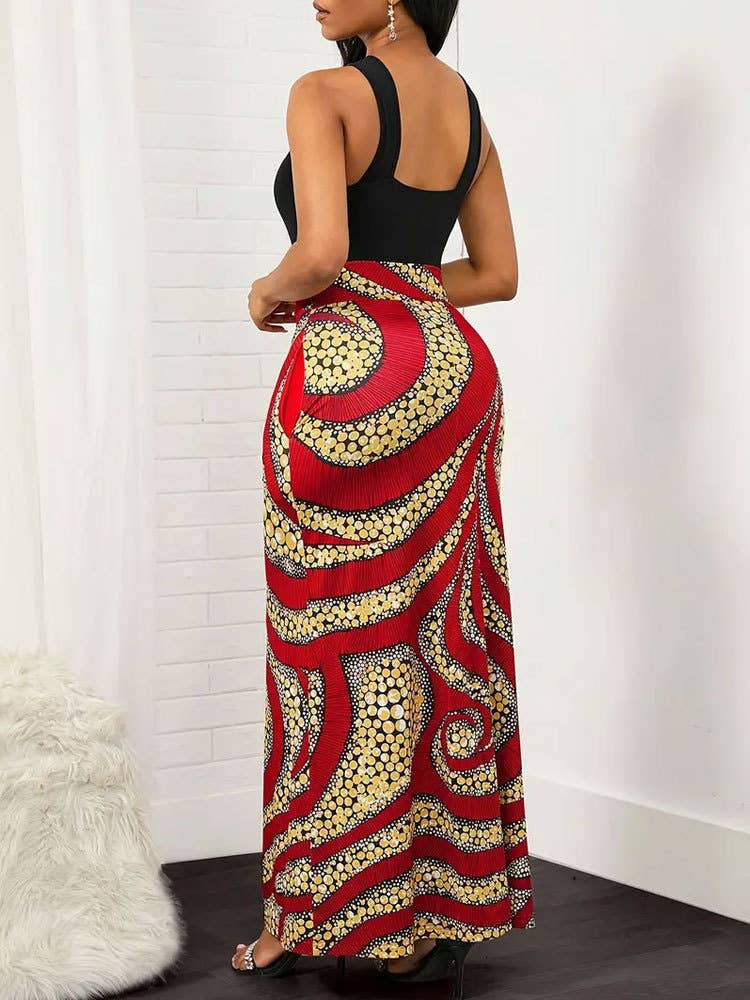 Sleeveless color patchwork national style dress