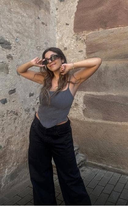 WASH WIDE-LEG MID-WAIST STRAIGHT-LEG PANTS