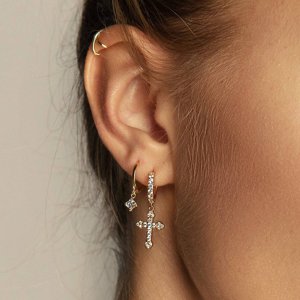 GEOMETRIC CROSS TRENDY FASHION HOOP EARRINGS